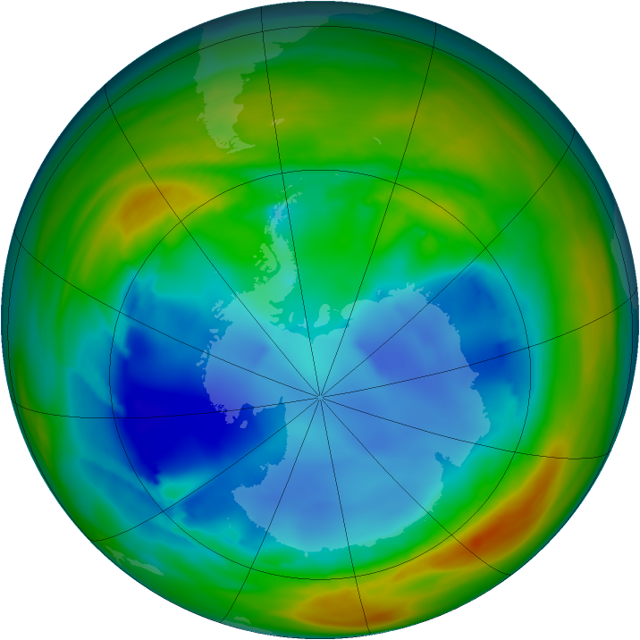 Antarctic ozone map for 02 August 2005